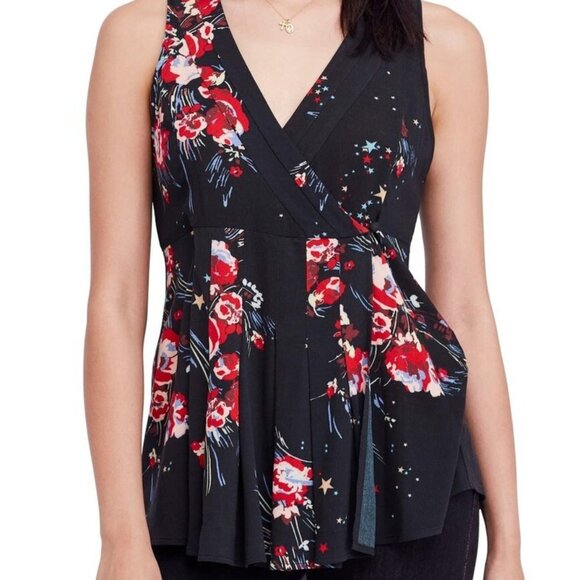 NWT Free People Sleeveless Black, Red, Blue Tunic Floral and Star Print - Picture 2 of 10